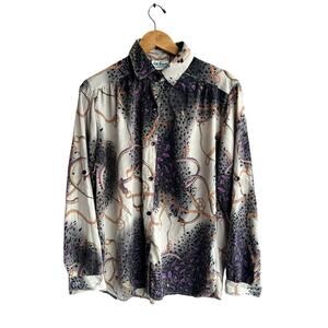 Vintage 80s All Hours Chains animal print Button-Up Blouse Size Medium (fits 2X)